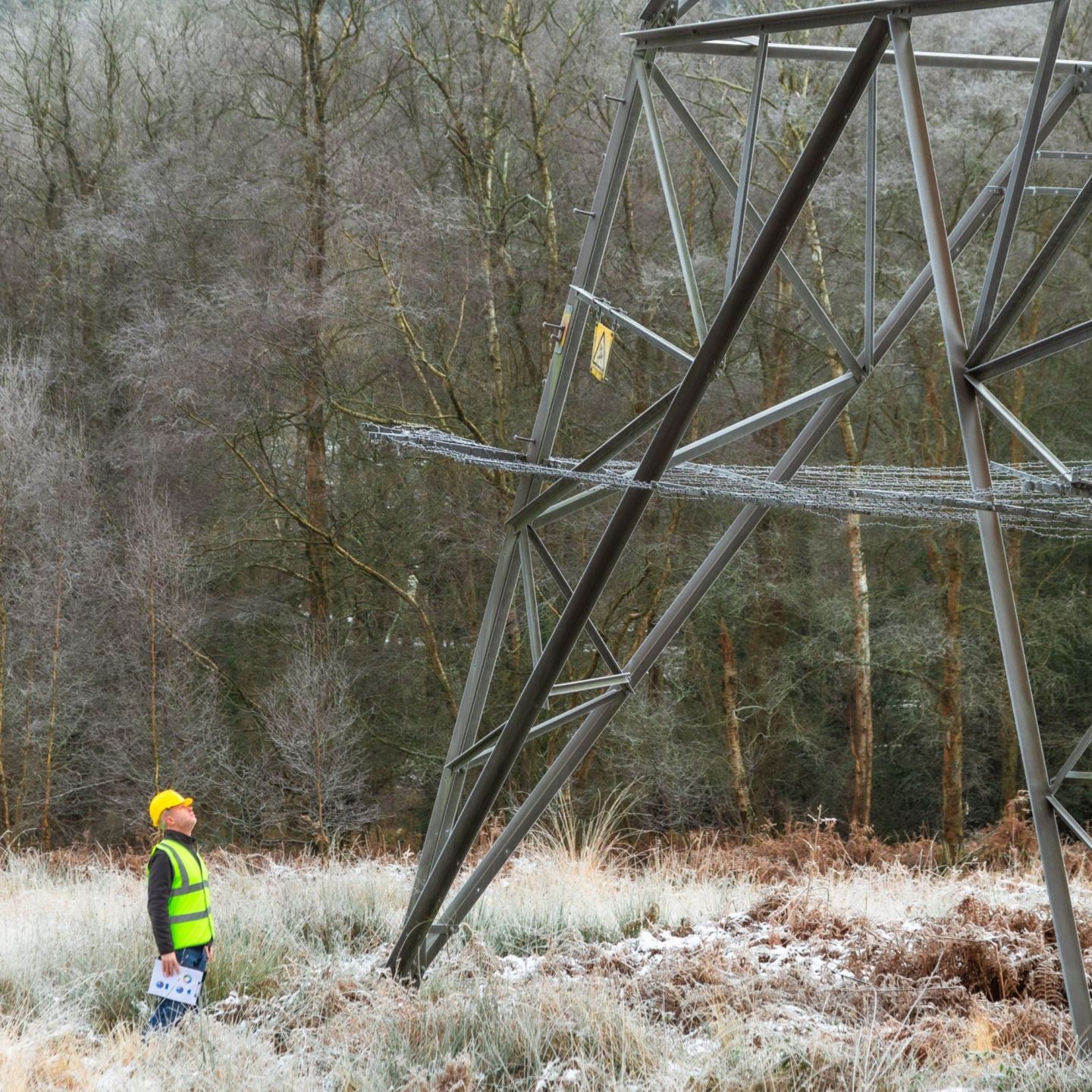 Man looking at pylon